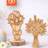 Дървен букет цветя за оцветяване – подарък за деца | картичка от шперплат