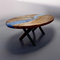 Елипсовидна дървена маса с епоксидна смола и син пигмент – ръчна изработка LogeniWood