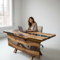 Премиум офис маса от орех и епоксидна смола – 160×80 см