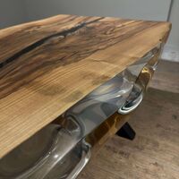 ръчно изработена прозрачна епоксидна маса от орех – 200/100 см