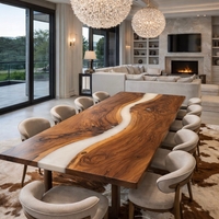 Епоксидна трапезна маса от масивен орех – млечно бял речен ефект