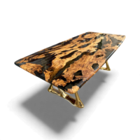 Дизайнерска епоксидна маса от маслиново дърво със златна основа