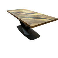 Маса от естествено дърво с черна епоксидна смола – Модерен дизайн, X-основа