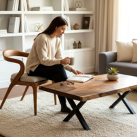 Луксозна холна маса от орех с епоксид – 120×70 см