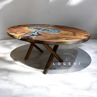 Ocean Depth – Ръчно изработена елипсовидна маса с морски епоксиден ефект