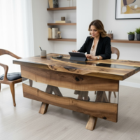 Премиум офис маса от орех и епоксидна смола – 160×80 см