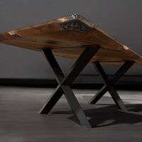 Ръчно изработена маса от масивно дърво с фюме-сребрист морски ефект и прозрачен епоксиден слой