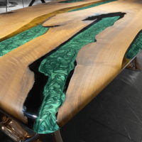 Ръчно изработена маса от масивно дърво и епоксидна смола – Зелен речен ефект