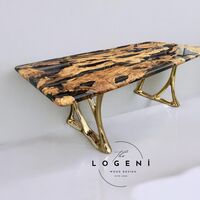 Дизайнерска епоксидна маса от маслиново дърво със златна основа