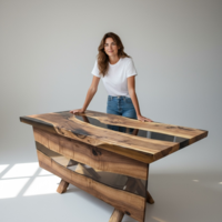 Премиум офис маса от орех и епоксидна смола – 160×80 см