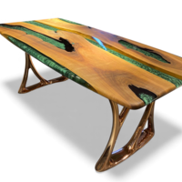 Ръчно изработена маса от масивно дърво и епоксидна смола – Зелен речен ефект