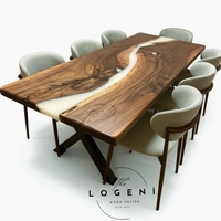 Епоксидна трапезна маса от масивен орех – млечно бял речен ефект