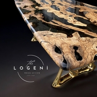 Дизайнерска епоксидна маса от маслиново дърво със златна основа