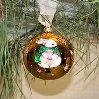 Стъклена коледна играчка Зайче с пуловер
