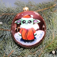 Стъклена коледна играчка - baby Grogu