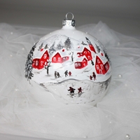 Стъклена коледна играчка - Зимен Пейзаж
