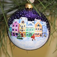 Стъклена коледна играчка Зимен пейзаж