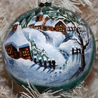 Стъклена коледна играчка Зимен пейзаж