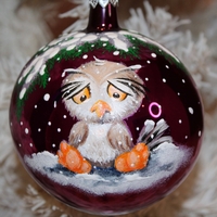 Стъклена коледна играчка - Бухалче