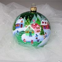 Стъклена коледна играчка - Зимен Пейзаж