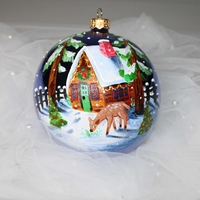 Стъклена коледна играчка - Зимен Пейзаж