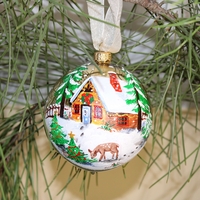Стъклена коледна играчка - Зимен Пейзаж