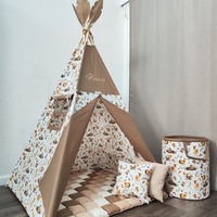 Детска палатка с дебело килимче на квадратчета - 