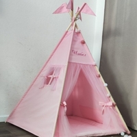 Едноцветна палатка за момиче в розово с тюл и дебело килимче