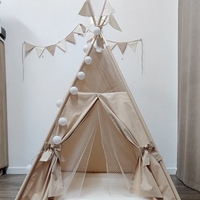 Едноцветна палатка в бежово за момиче с тънко килимче - 