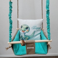 Бебешка люлка с принт на картинка - Дино в мента