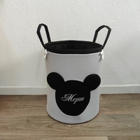 Персонализиран кош за играчки с име – Мики Маус в сиво