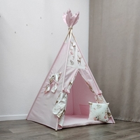 Едноцветна палатка в розово с дебело килимче - 