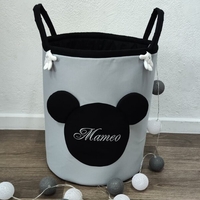 Персонализиран кош за играчки с име – Мики Маус в сиво