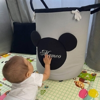 Персонализиран кош за играчки с име – Мики Маус в сиво