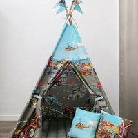 Детска палатка за момче, с килимче на малки квадратчета - 