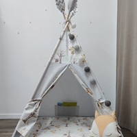 Едноцветна палатка в сиво с дебело килимче  - Лисици в гората