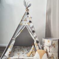 Едноцветна палатка в сиво с дебело килимче  - Лисици в гората