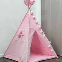 Едноцветна палатка за момиче в розово с тюл и дебело килимче