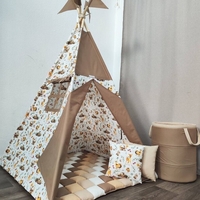 Детска палатка с дебело килимче на квадратчета - 