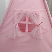 Едноцветна палатка за момиче в розово с тюл и дебело килимче