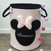 Персонализиран кош за играчки с име – Мини Маус в светло розово