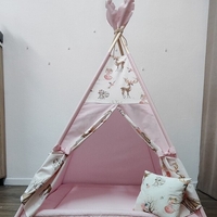 Едноцветна палатка в розово с дебело килимче - 