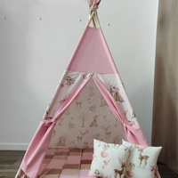 Детска палатка за момиче - Елени в гората в бежово