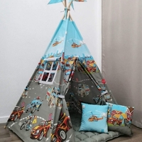 Детска палатка за момче, с килимче на малки квадратчета - 