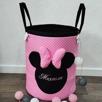 Персонализиран кош за играчки с име – Мини Маус в розово