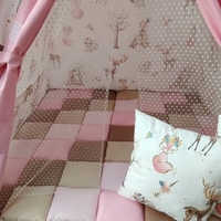 Детска палатка за момиче - Елени в гората в бежово