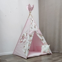 Едноцветна палатка в розово с дебело килимче - 