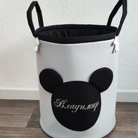 Персонализиран кош за играчки с име – Мики Маус в сиво
