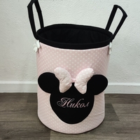 Персонализиран кош за играчки с име – Мини Маус в светло розово