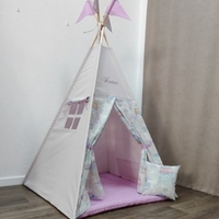 Едноцветна палатка в лилаво за момиче с дебело килимче - Въздушни балони и лила